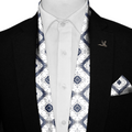 GEOMETRIC ABSTRACT SILK SCARF WITH LAPEL PIN AND POCKET SQUARE