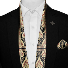 IKAT ETHNIC SILK SCARF WITH LAPEL PIN AND POCKET SQUARE