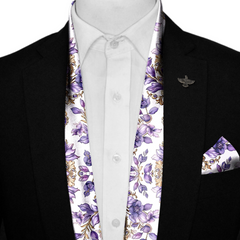 LISIANTHUS FLOWERS SILK SCARF WITH LAPEL PIN AND POCKET SQUARE