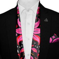 MEXICAN FLOWER SILK SCARF WITH LAPEL PIN AND POCKET SQUARE