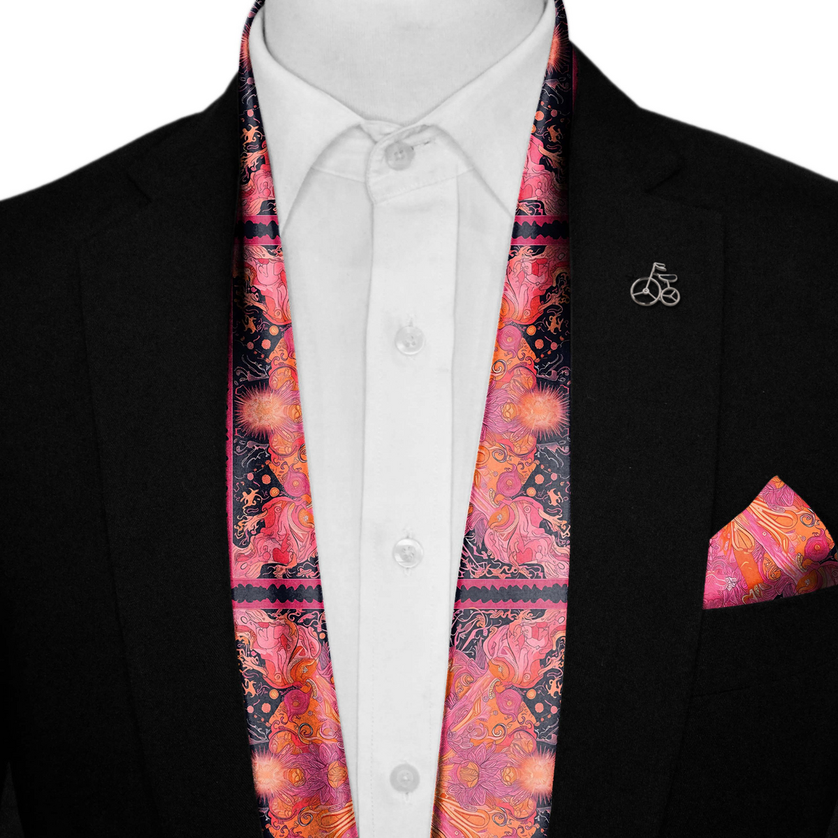 OLIVER MICHAEL SILK SCARF WITH LAPEL PIN AND POCKET SQUARE