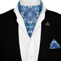 PERSIAN ART SILK ASCOT WITH LAPEL PIN AND POCKET SQUARE