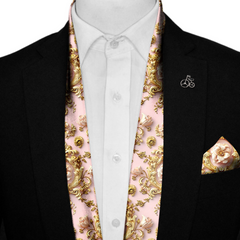 ORNATE PATTERN SILK SCARF WITH LAPEL PIN AND POCKET SQUARE