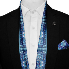 PERSIAN ART SILK SCARF WITH LAPEL PIN AND POCKET SQUARE