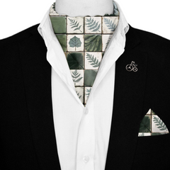 SIDRONS SILK ASCOT WITH LAPEL PIN AND POCKET SQUARE