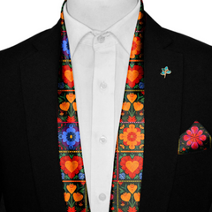 SPAIN FLOWER SILK SCARF WITH LAPEL PIN AND POCKET SQUARE