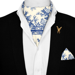 TRADITIONAL CHINESE SILK ASCOT WITH LAPEL PIN AND POCKET SQUARE