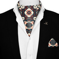 VINTAGE MANDALA SILK ASCOT WITH LAPEL PIN AND POCKET SQUARE