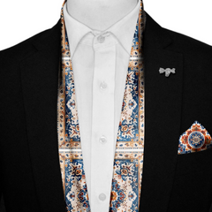 TURKMEN AFGHAN SILK SCARF WITH LAPEL PIN AND POCKET SQUARE