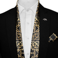 ARABIC FLORAL SILK SCARF WITH LAPEL PIN AND POCKET SQUARE