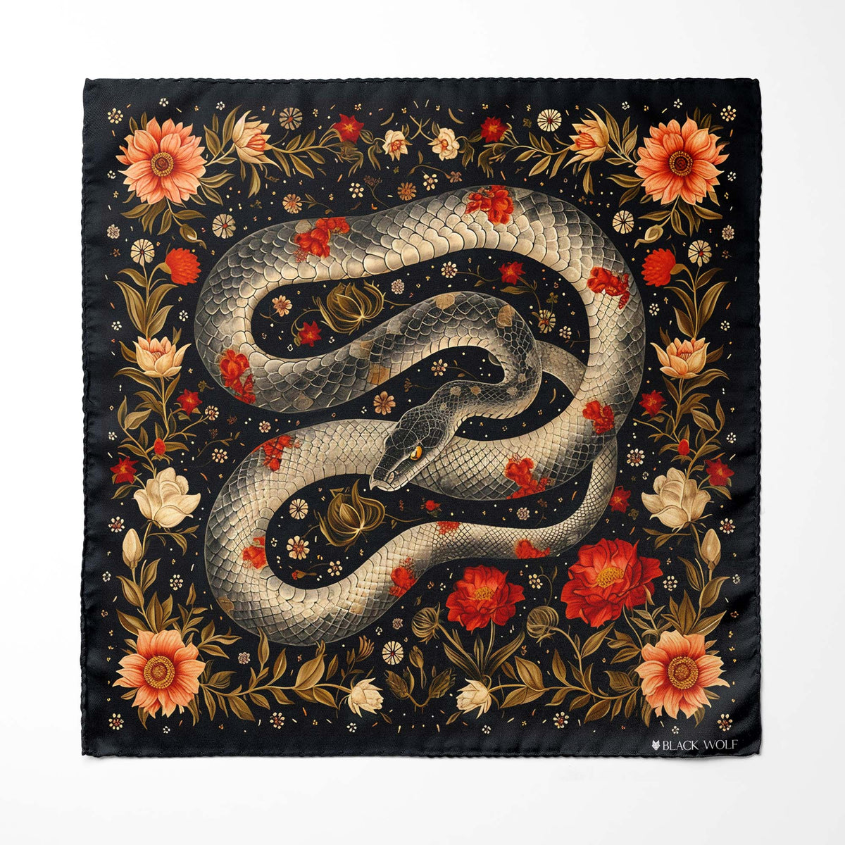 HYPERREALISTIC JAPANESE SNAKE ART SILK POCKET SQUARE