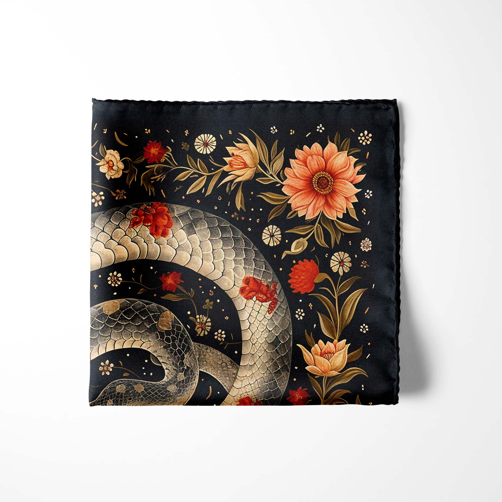 HYPERREALISTIC JAPANESE SNAKE ART SILK POCKET SQUARE