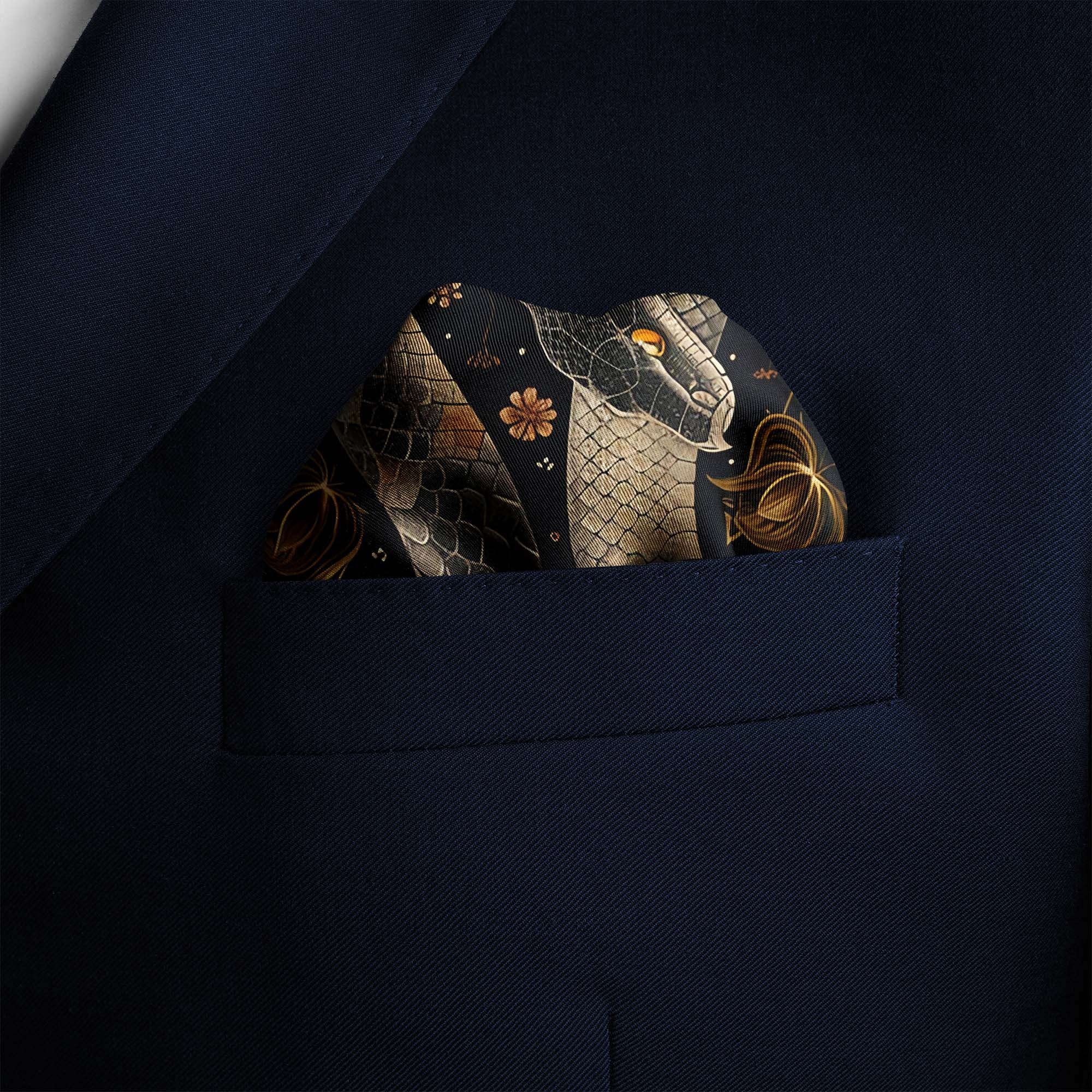 HYPERREALISTIC JAPANESE SNAKE ART SILK POCKET SQUARE