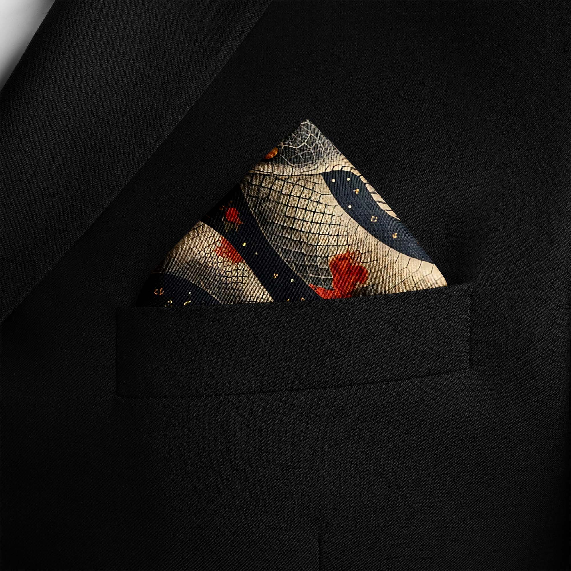 HYPERREALISTIC JAPANESE SNAKE ART SILK POCKET SQUARE