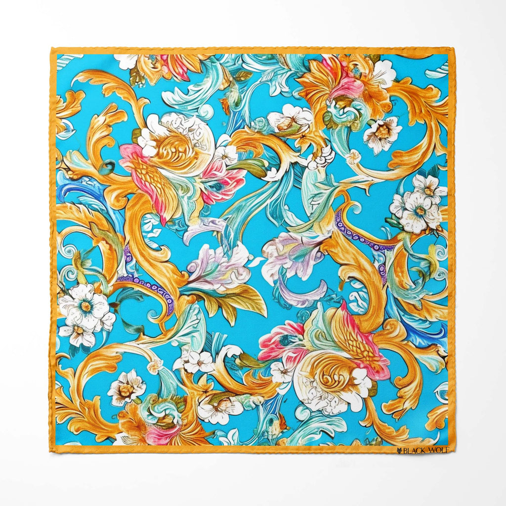 ELEGANCE COLORFUL FLORAL SILK ASCOT WITH LAPEL PIN AND POCKET SQUARE