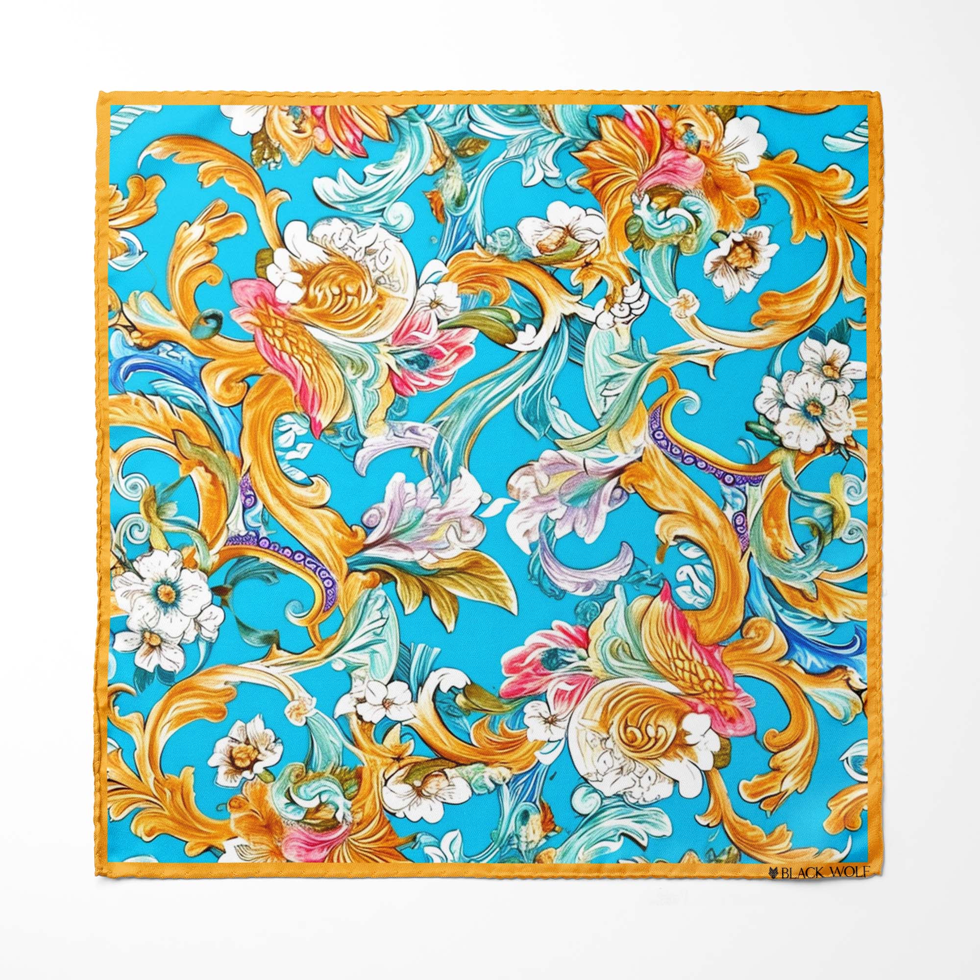 ELEGANCE COLORFUL FLORAL SILK SCARF WITH LAPEL PIN AND POCKET SQUARE