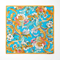 ELEGANCE COLORFUL FLORAL SILK SCARF WITH LAPEL PIN AND POCKET SQUARE