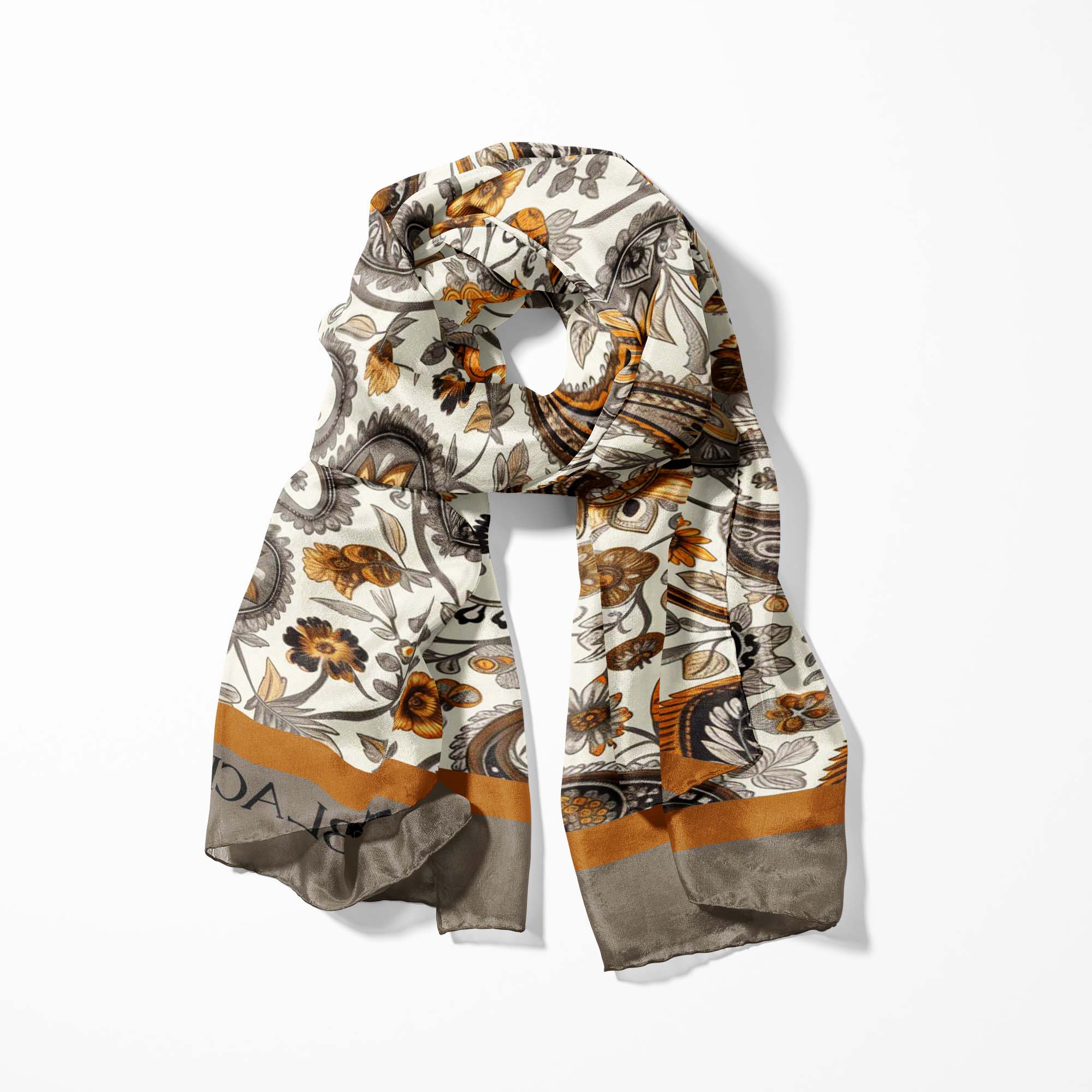 A DITSY PAISLEY SILK SCARF WITH LAPEL PIN AND POCKET SQUARE