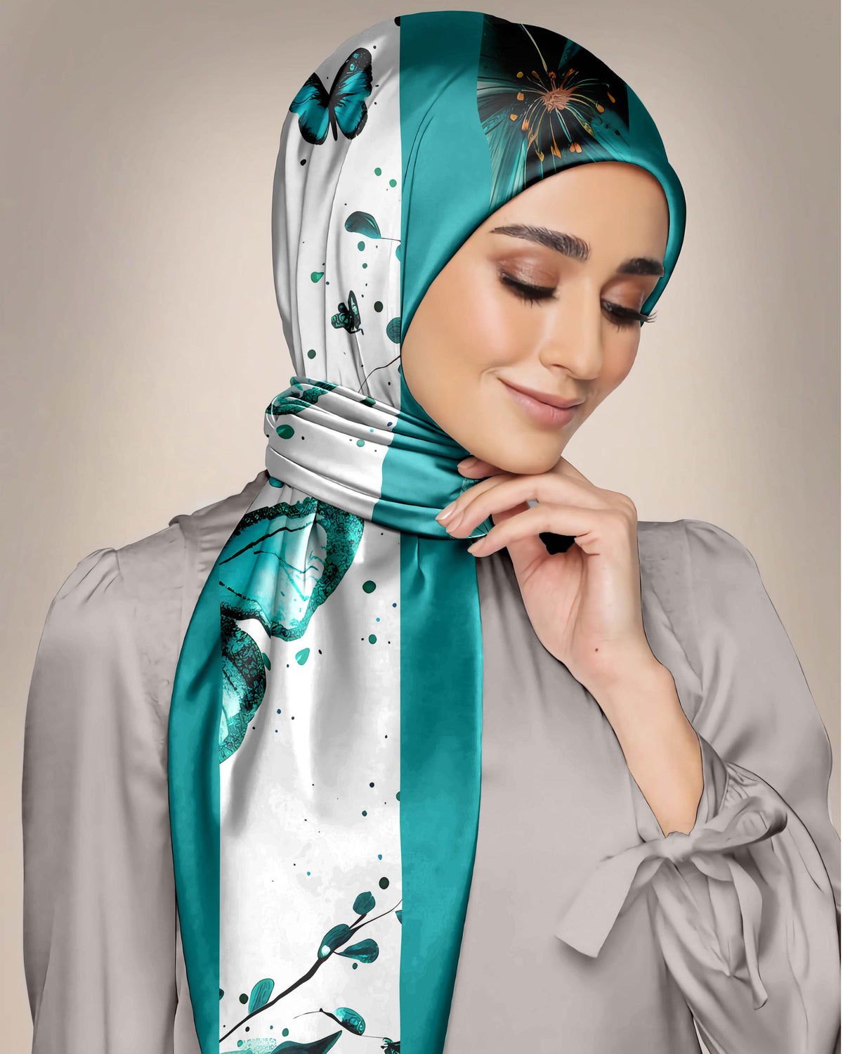 BLUE BUTTERFLY SILK WOMEN HIJAB – PREMIUM COLLECTION