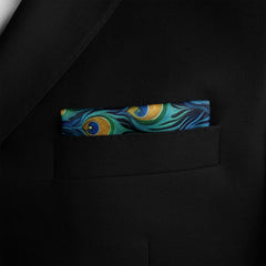 A MAJESTIC PEACOCK SILK POCKET SQUARE