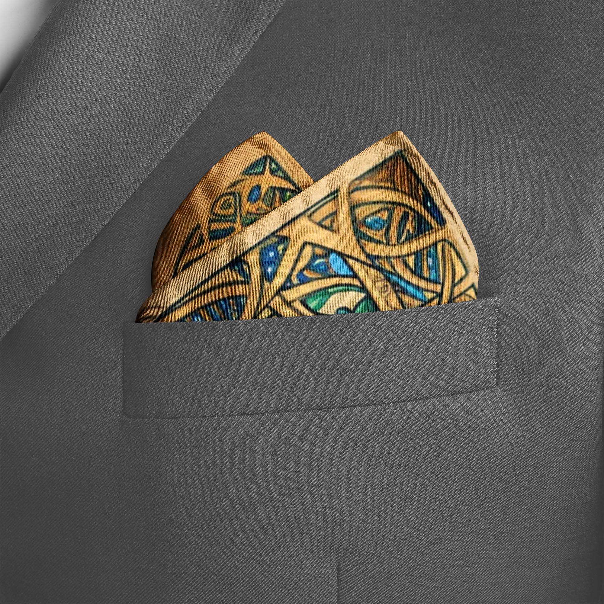 A MAJESTIC PEACOCK SILK POCKET SQUARE