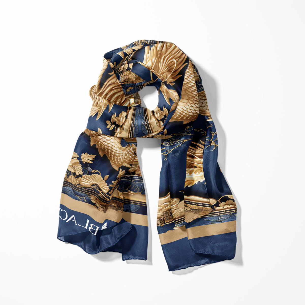 GOLD DRAGON SILK SCARF WITH LAPEL PIN AND POCKET SQUARE