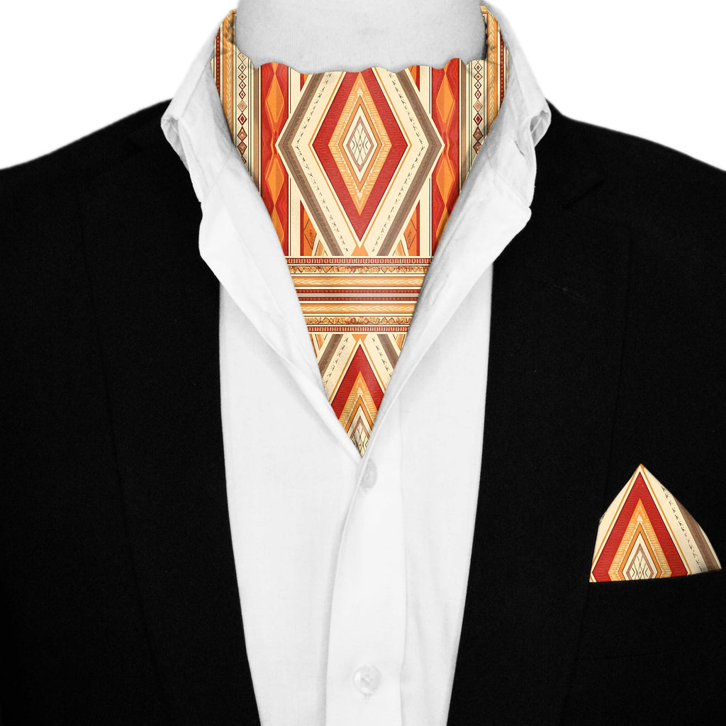 COLORFUL IKAT ETHNIC SILK ASCOT AND POCKET SQUARE SET – PREMIUM COLLECTION