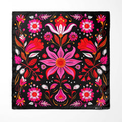 MEXICAN FLOWER SILK ASCOT WITH LAPEL PIN AND POCKET SQUARE