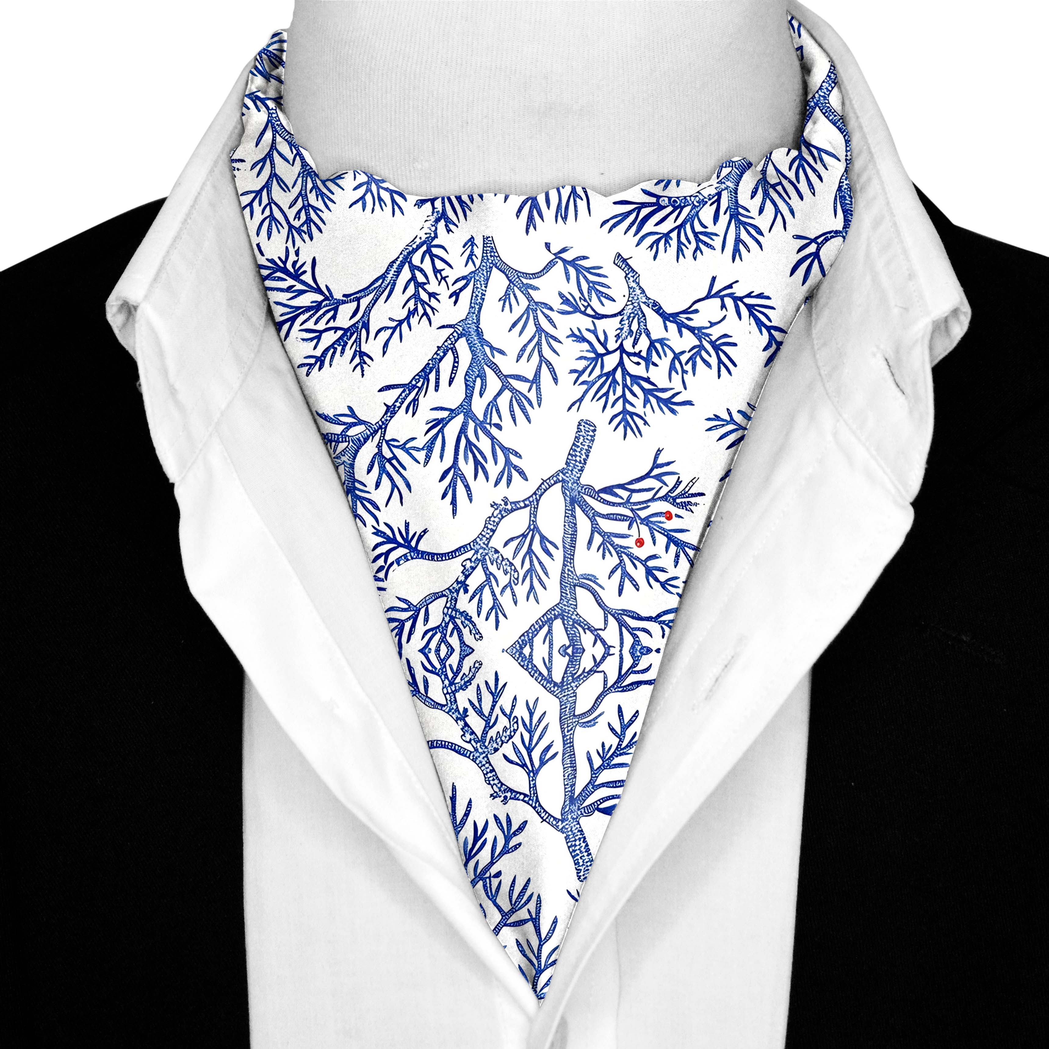 SNOWFLAKE TREE SILK ASCOT WITH LAPEL PIN AND POCKET SQUARE