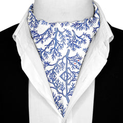 SNOWFLAKE TREE SILK ASCOT WITH LAPEL PIN AND POCKET SQUARE