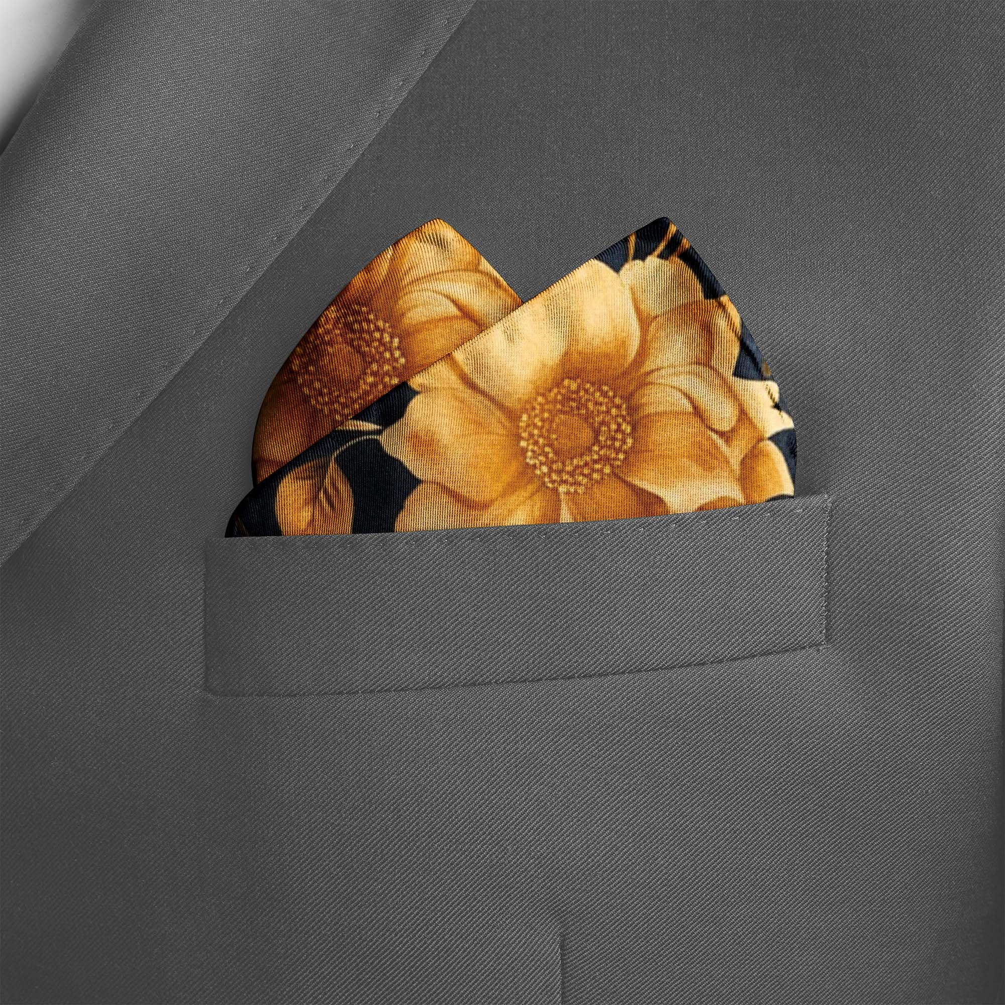 GOLD HUMMING BIRDS SILK POCKET SQUARE