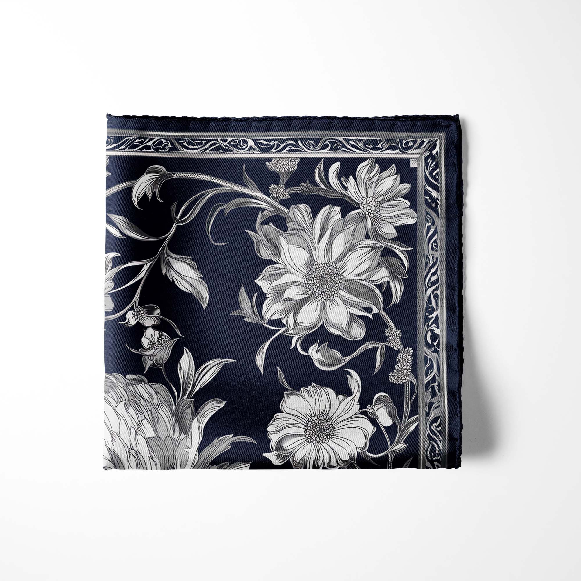 ENGRAVING SILK POCKET SQUARE