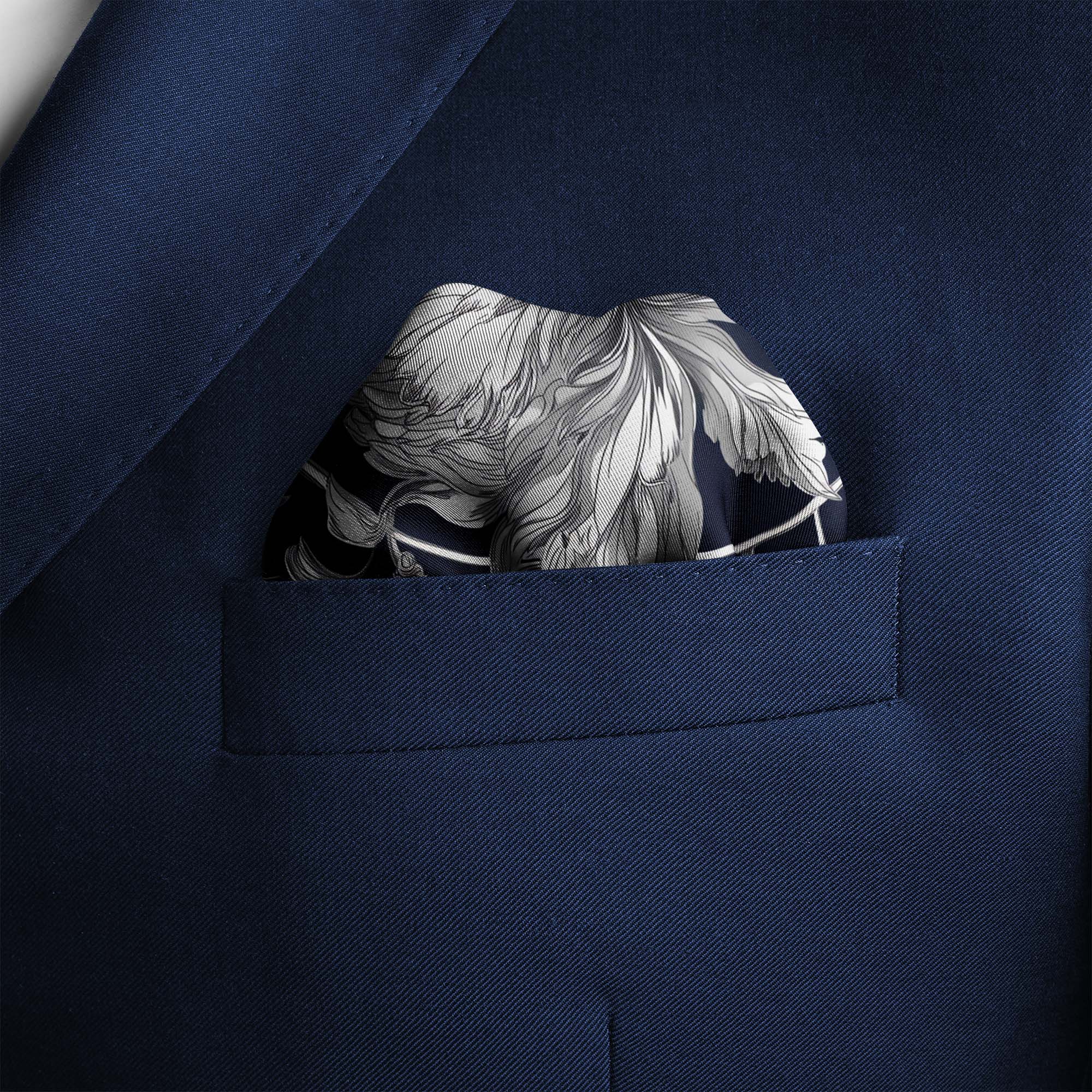 ENGRAVING SILK POCKET SQUARE