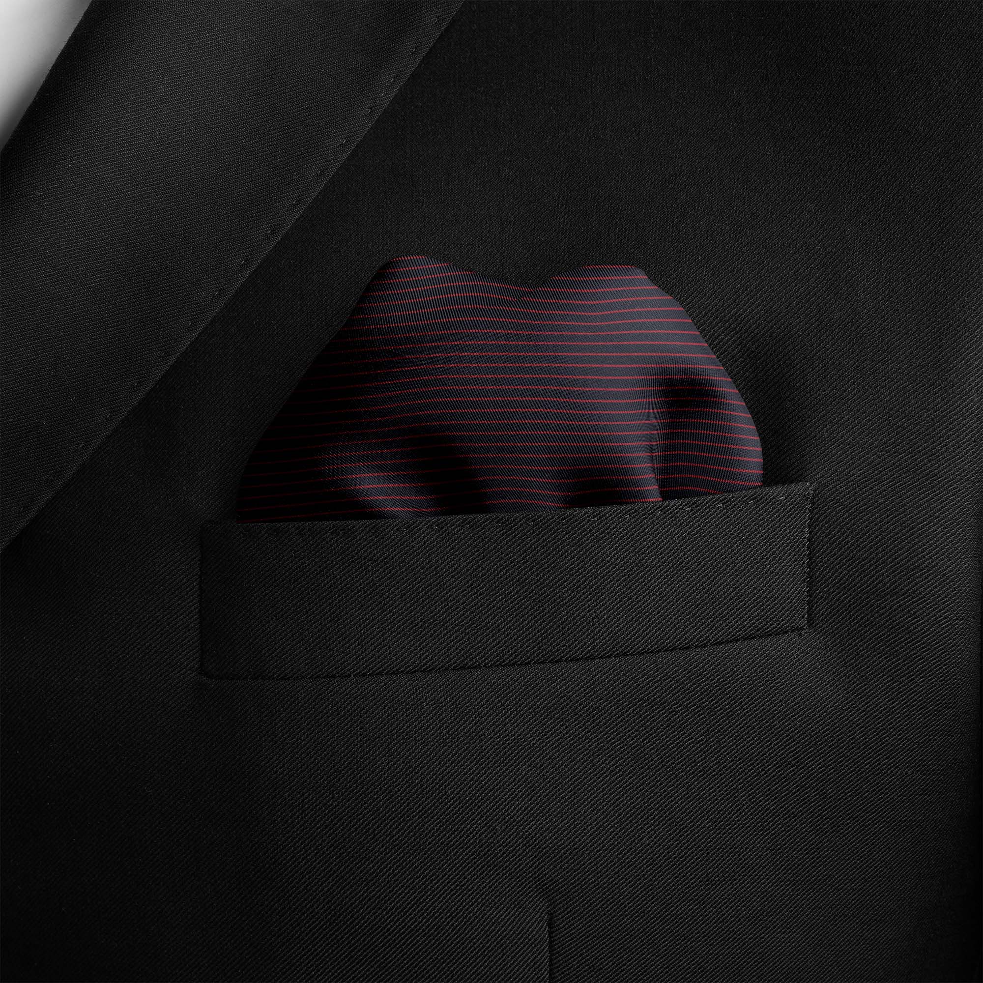NAVY AND BURGUNDY STRIPE SILK POCKET SQUARE