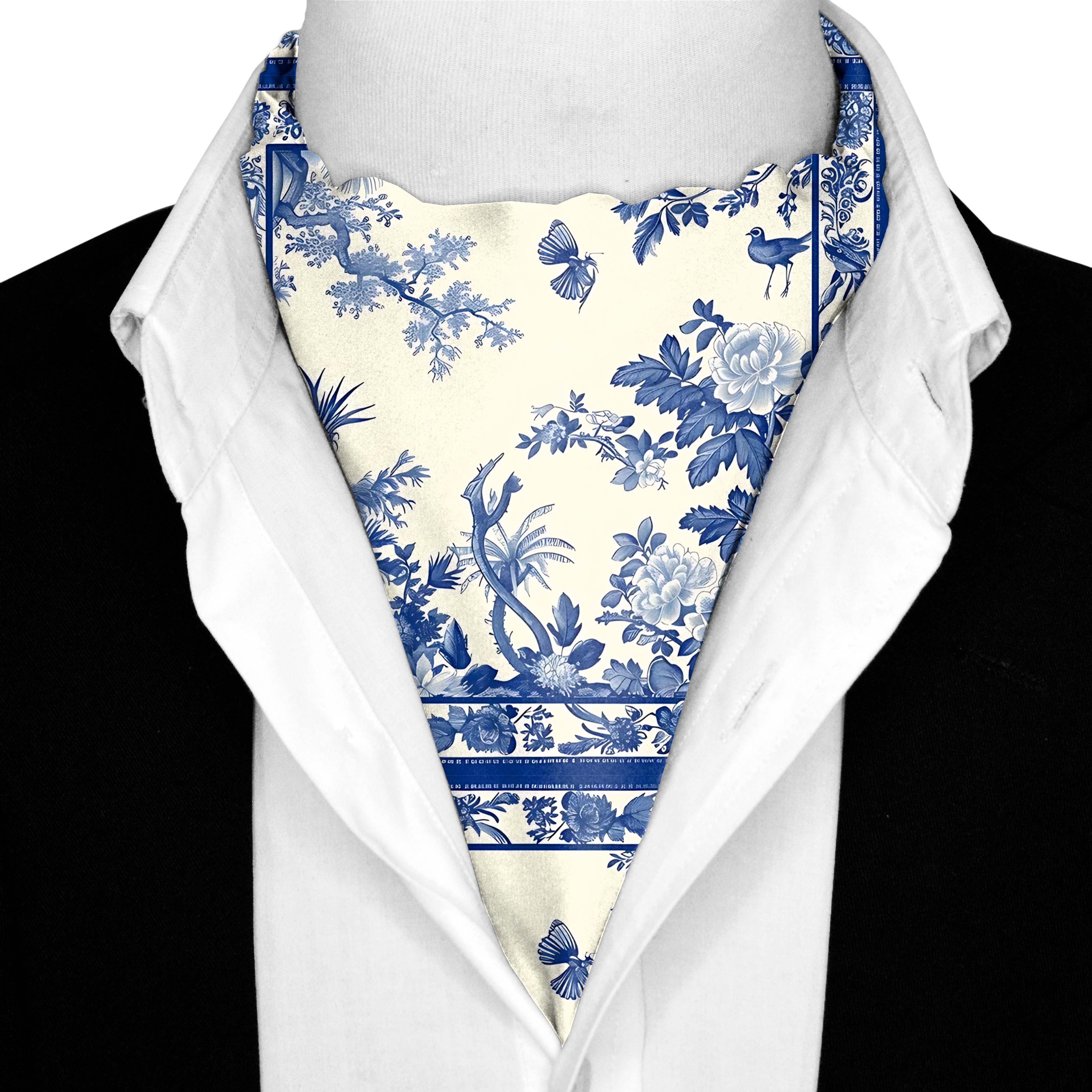 TRADITIONAL CHINESE SILK ASCOT WITH LAPEL PIN AND POCKET SQUARE