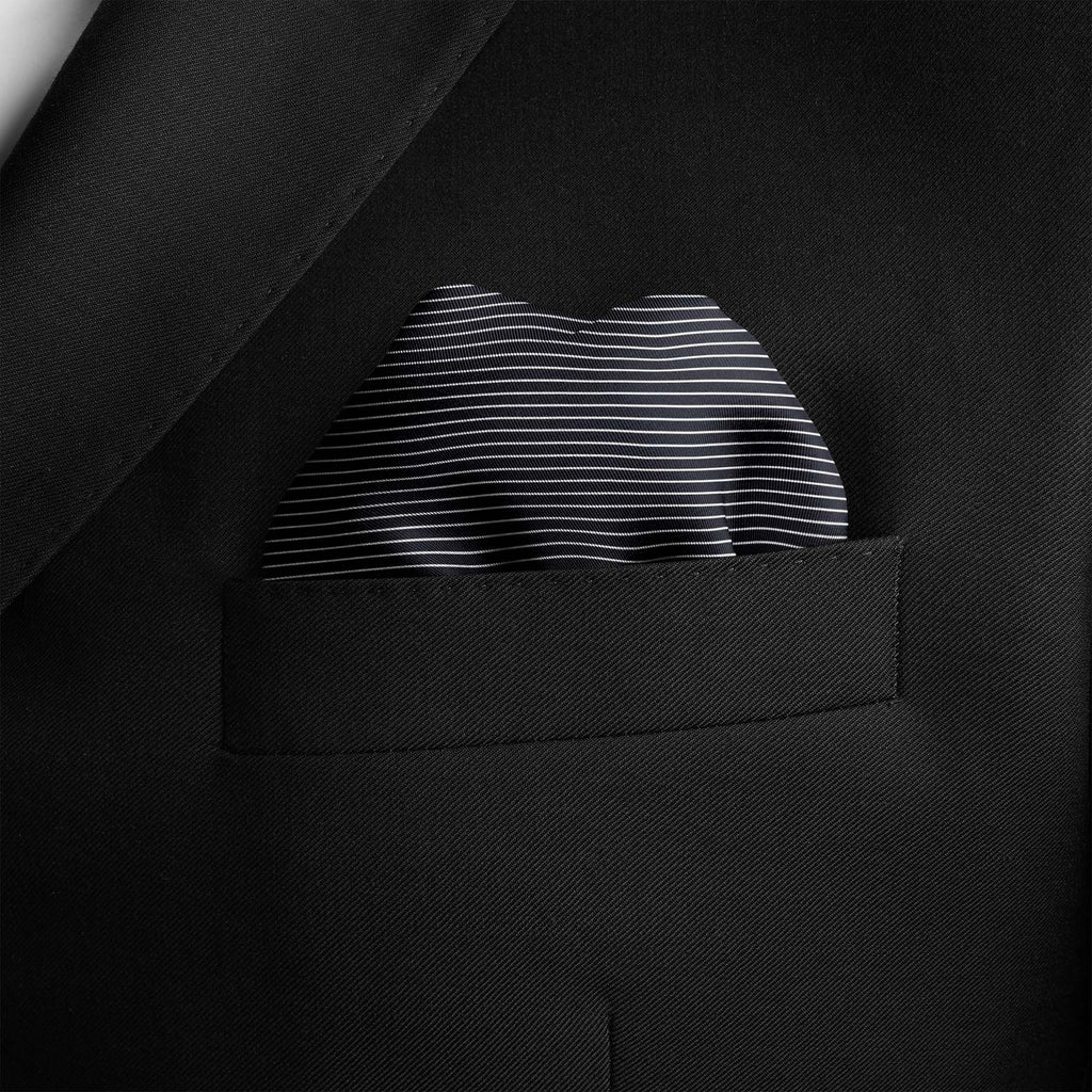 NAVY AND WHITE STRIPE SILK POCKET SQUARE