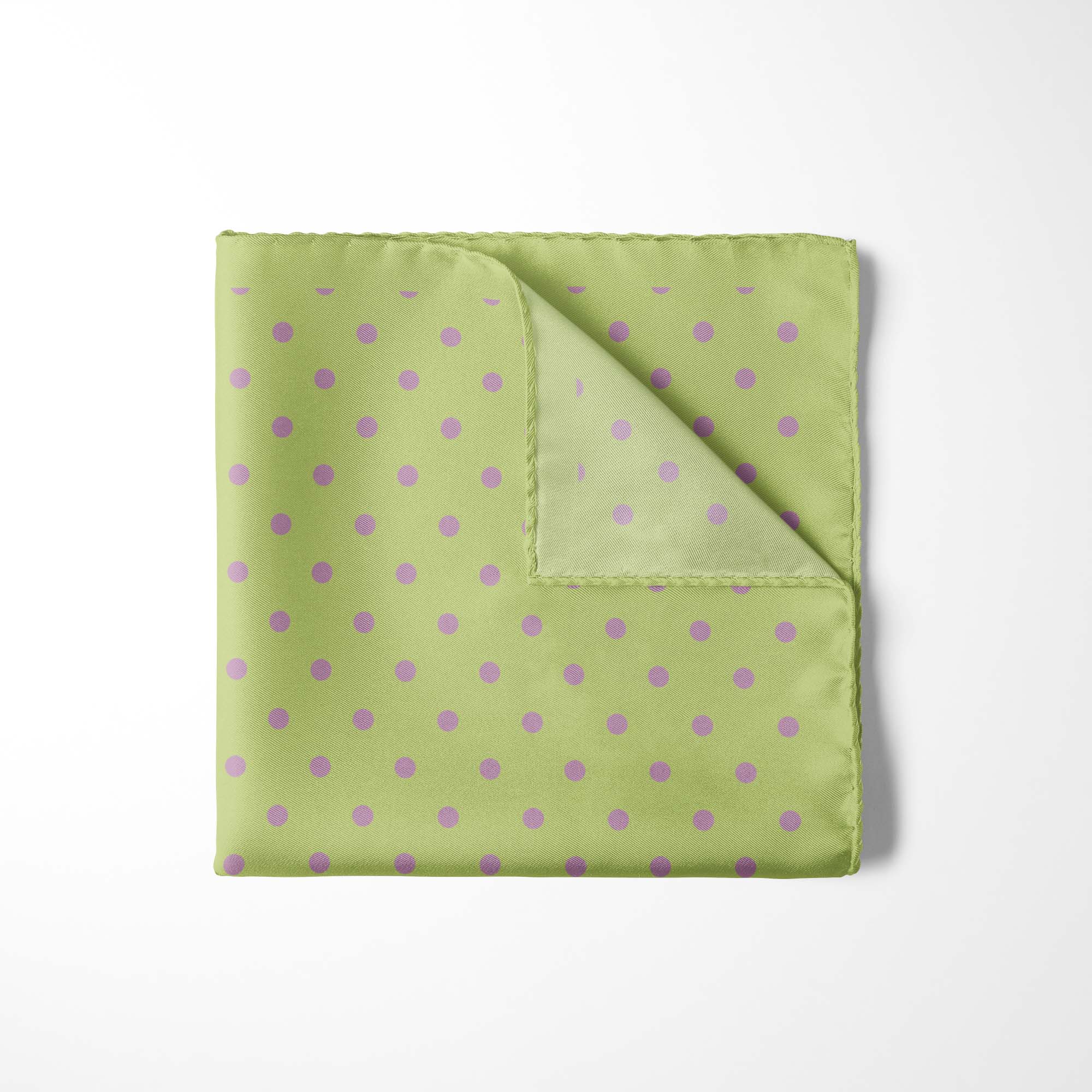 MELON GREEN AND LILAC SPOT SILK POCKET SQUARE