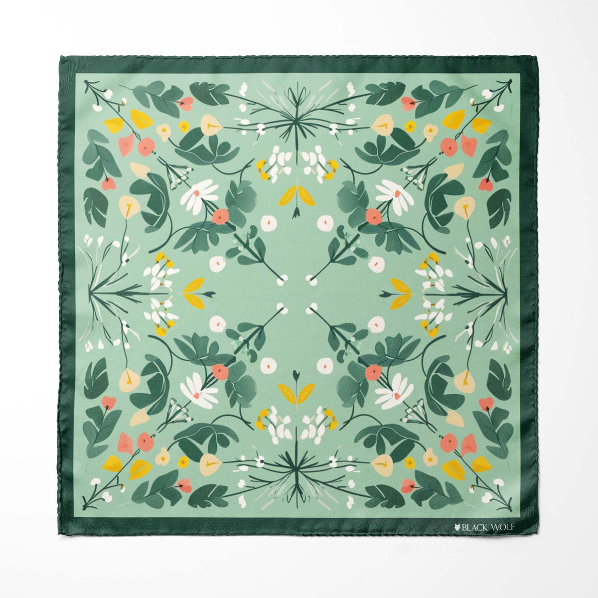 ILLUSTRATED GARDEN SILK SCARF WITH LAPEL PIN AND POCKET SQUARE