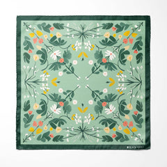 ILLUSTRATED GARDEN SILK SCARF WITH LAPEL PIN AND POCKET SQUARE
