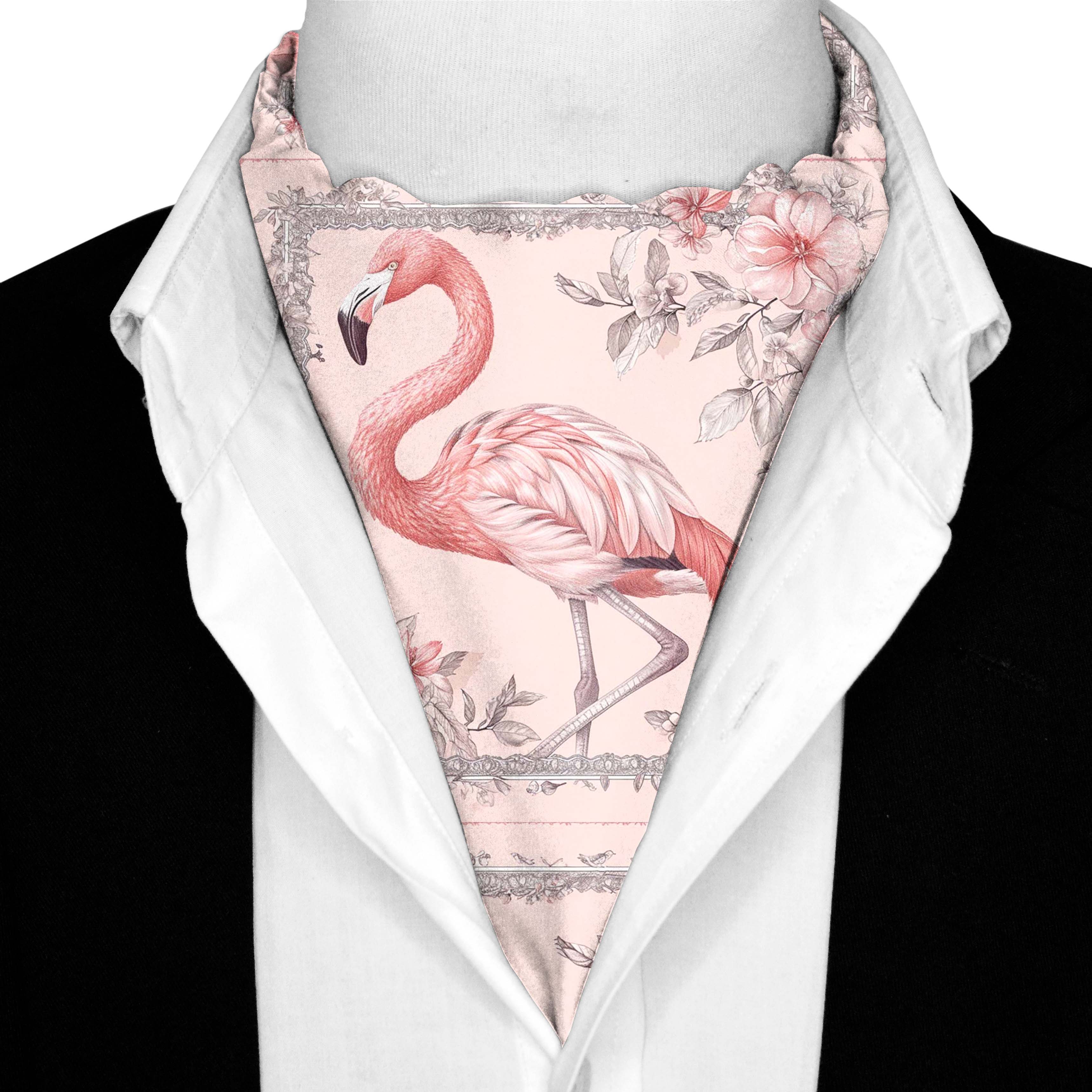 FLAMINGO SILK ASCOT WITH LAPEL PIN AND POCKET SQUARE