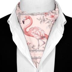 FLAMINGO SILK ASCOT WITH LAPEL PIN AND POCKET SQUARE