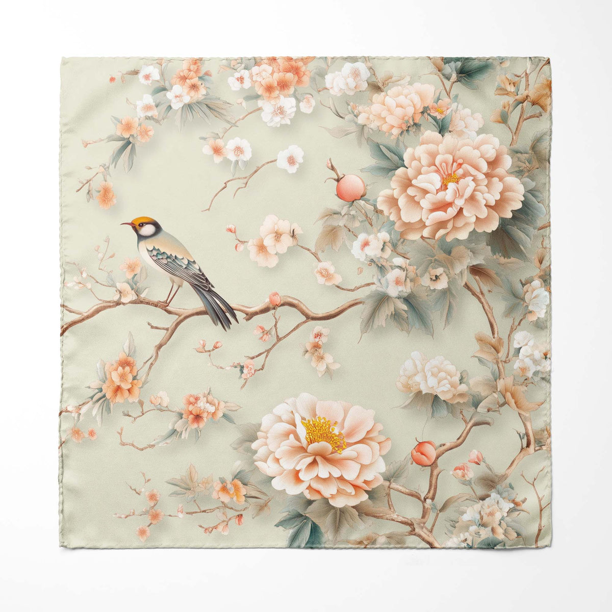 FLOWER WITH BIRD SILK POCKET SQUARE