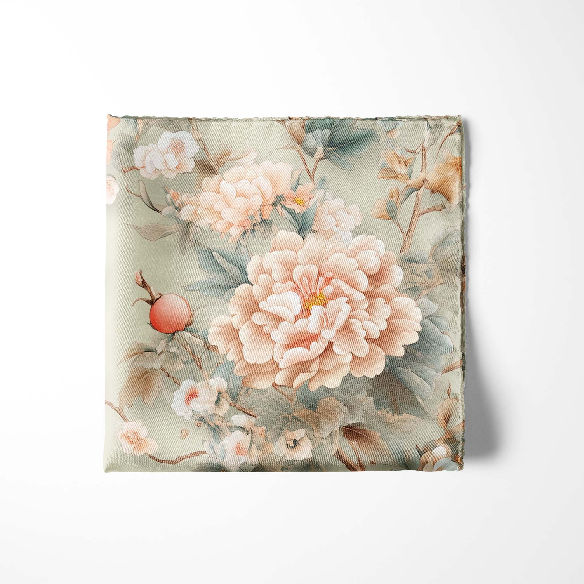 FLOWER WITH BIRD SILK POCKET SQUARE