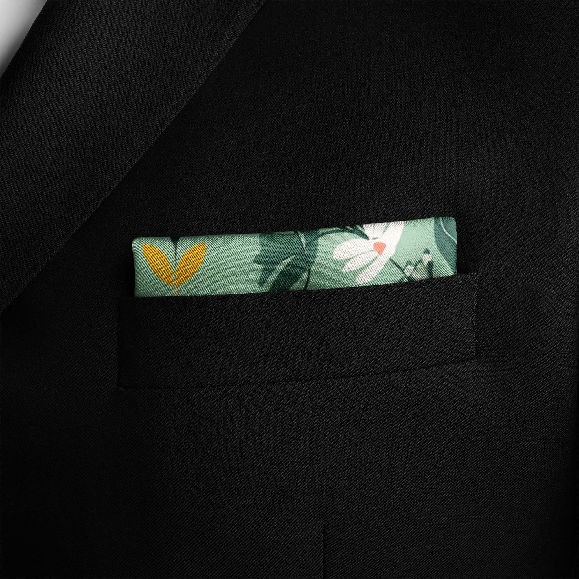 ILLUSTRATED GARDEN SILK POCKET SQUARE