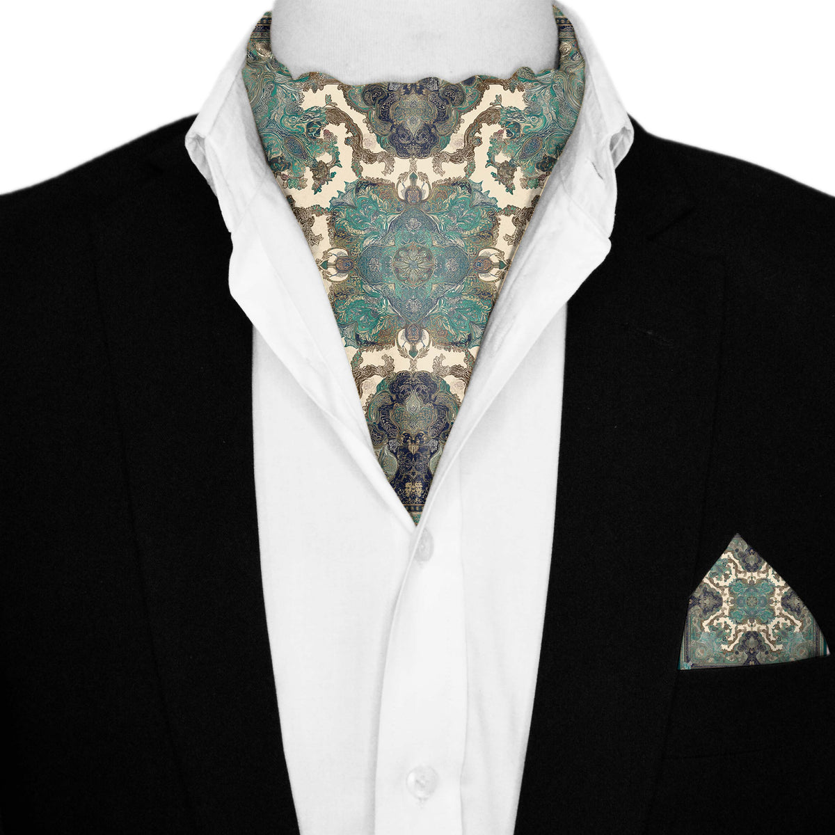SELENE SILK ASCOT AND POCKET SQUARE SET – PREMIUM COLLECTION