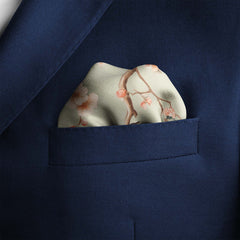 FLOWER WITH BIRD SILK POCKET SQUARE