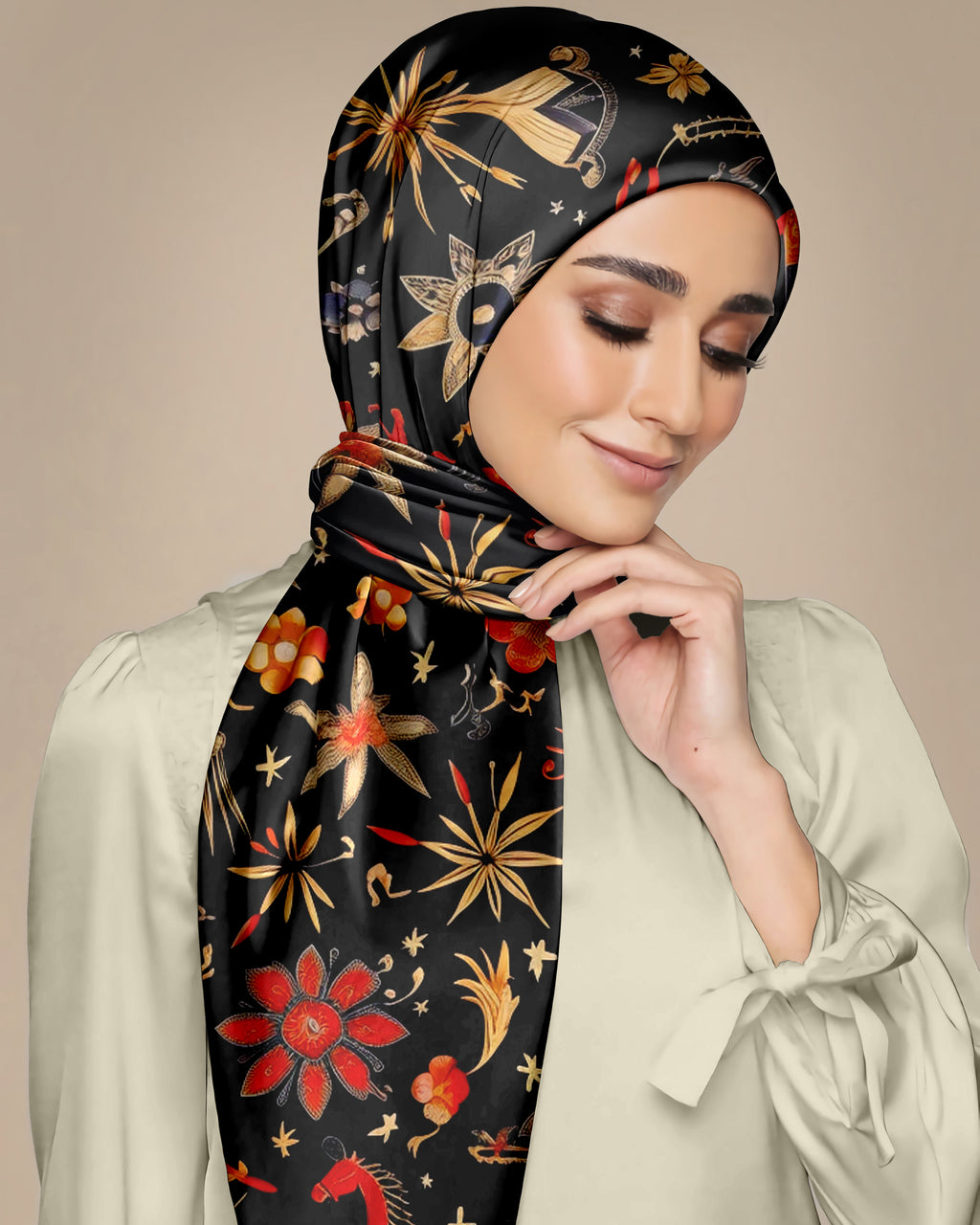 FOLK ART SILK WOMEN HIJAB – PREMIUM COLLECTION
