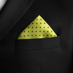 CHARTREUSE AND MAUVE SPOT SILK POCKET SQUARE