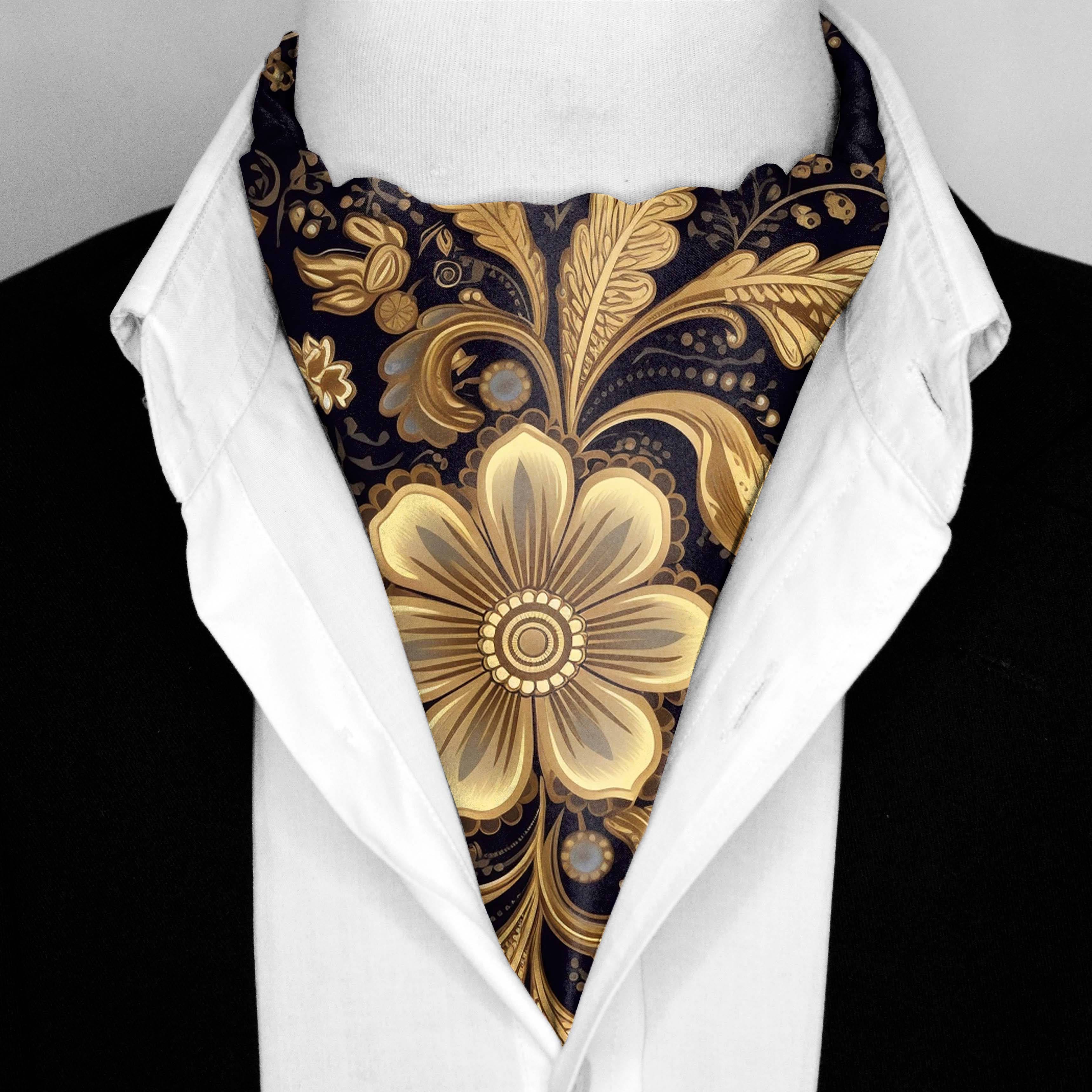 WILLIAM MORRIS GOLD AND BLACK SILK ASCOT – PREMIUM COLLECTION
