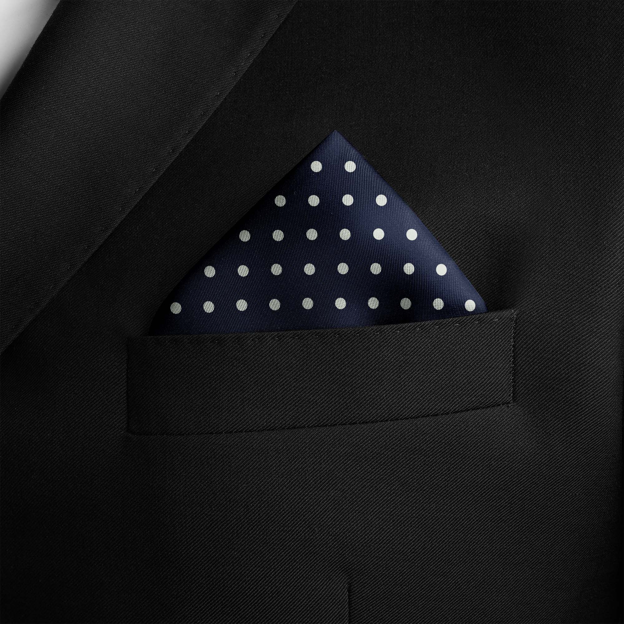 NAVY AND WHITE SPOT SILK POCKET SQUARE